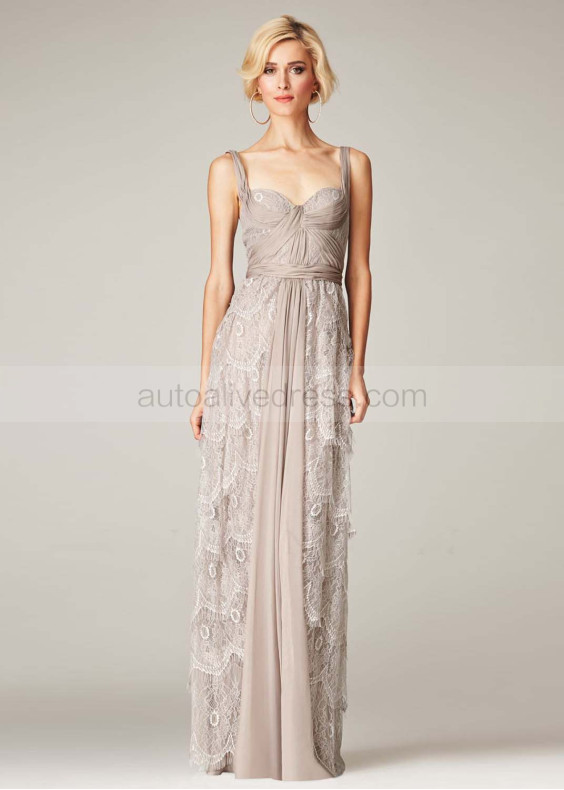 Lace Chiffon Straps Long Prom Dress